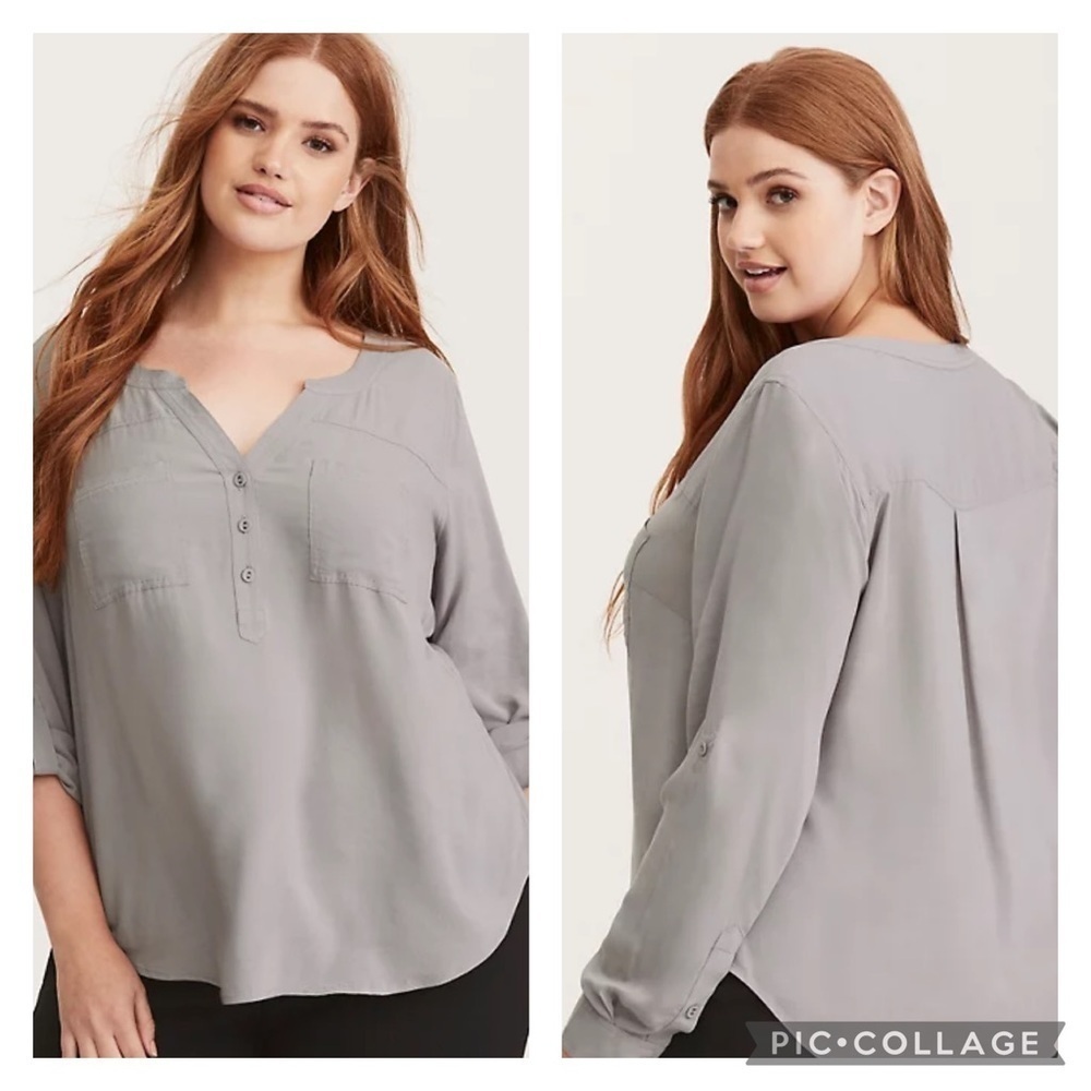 Torrid | Grey Challis Pullover Blouse
